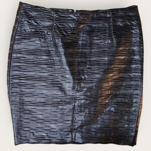 Javier Simorra Black Faux Leather Textured Curvy Pencil Skirt